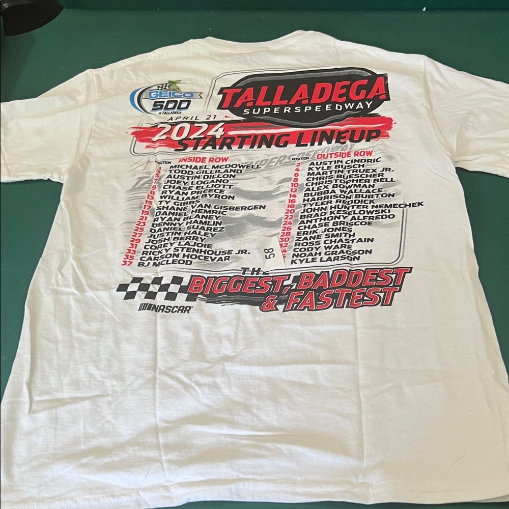 Talladega Superspeedway Graphic Tee - White with Red & Black Race Car NASCAR - Picture 2 of 3